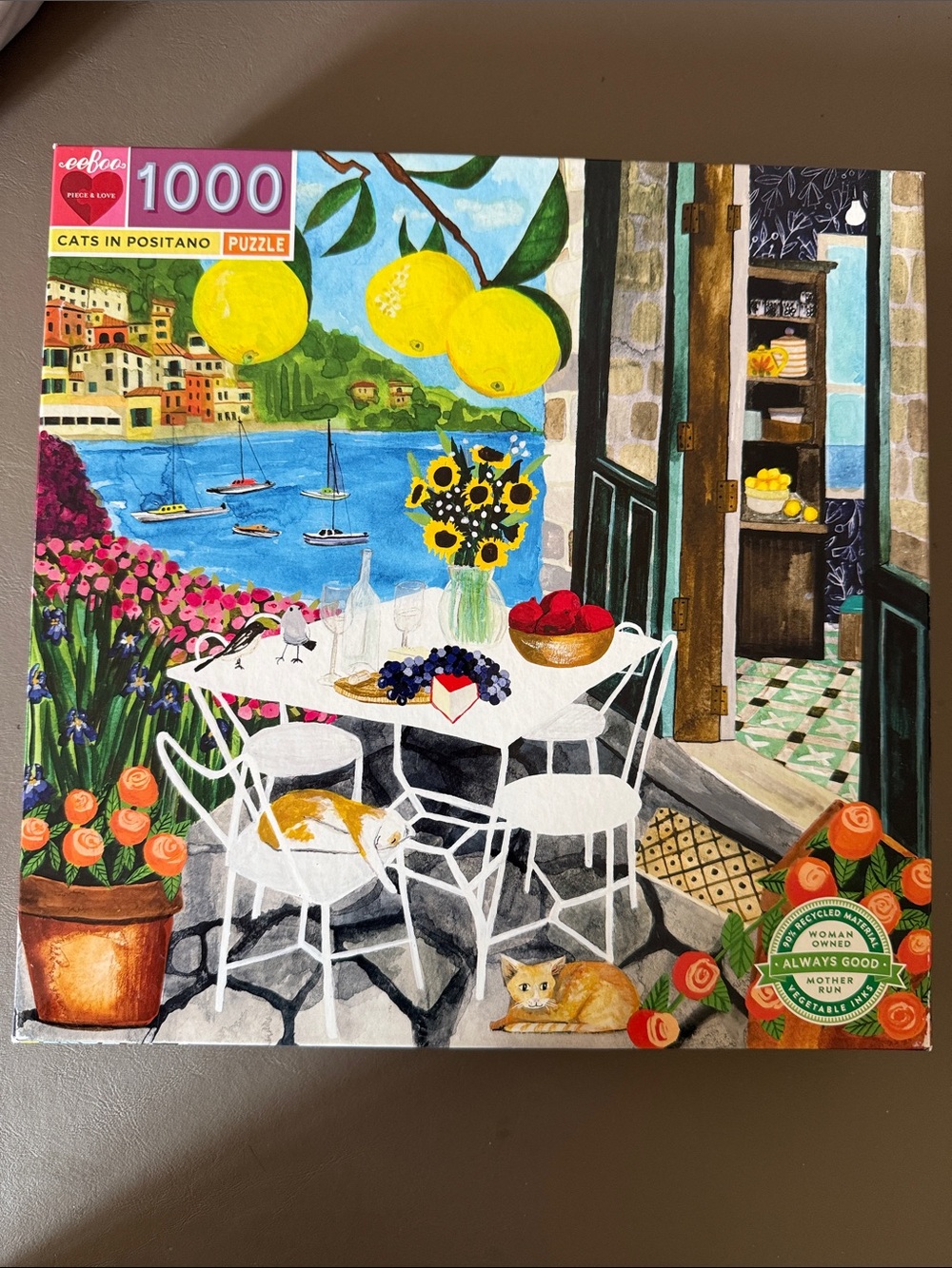 Cats in Positano 1000-Piece Eeboo Jigsaw Puzzle - Colorful Coast